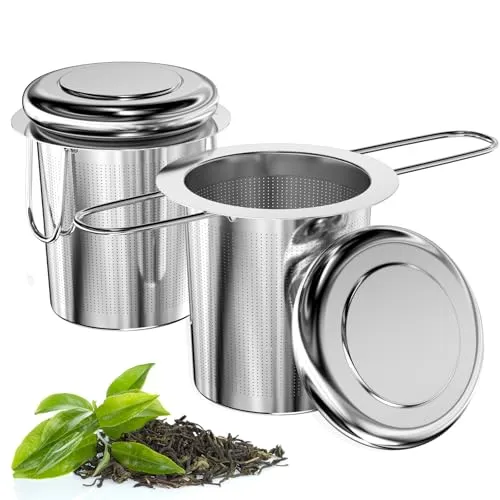 Relota Teesieb, 2 Stück, aus 304 Edelstahl, Teesieb, feines Loch, Universal | mit klappbaren Griffen und Deckel, wiederverwendbar, für Teekanne, Tasse, Glas