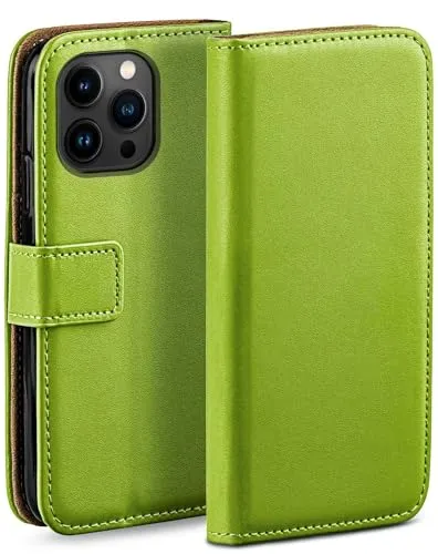 moex Book Case für iPhone 14 Pro Max Handyhülle mit Kartenfach, Hülle klappbar 360 Grad Schutzhülle, Klapphülle Flip Case Cover, PU Leder Handytasche Lederhülle, Grün