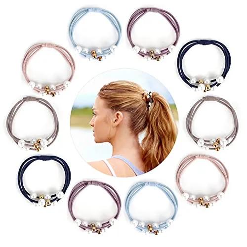 Jubaopen 10 Stück Perlen-Haargummis Elastische Haargummi Geschichtet Haarbänder Pferdeschwanz Halter Bunt Haargummi für Damen Mädchen Haarschmuck Haare Gummibänder (5 Farben)