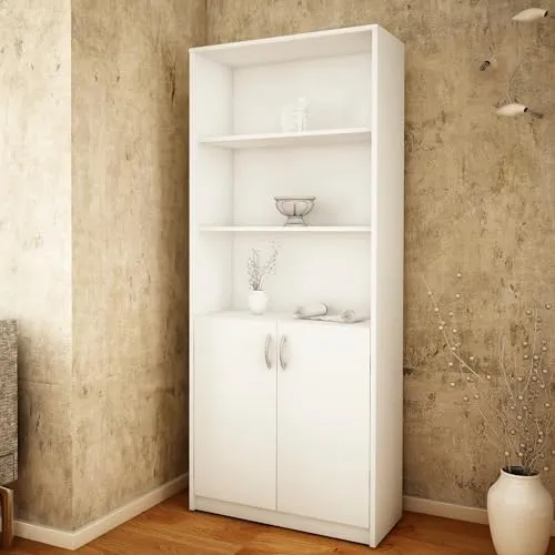 Bücherregal mit 5 Ebenen und 2 Türen