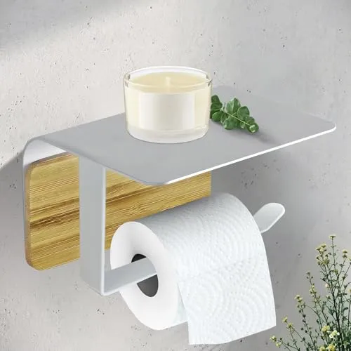 Toilettenpapierhalter ohne Bohren Klopapierhalter Selbstklebend Wc Halter mit Ablage Klopapierhalter Klorollenhalter Toilet Paper Holder Papierhalter für Badzimmer Toiletten Weiß