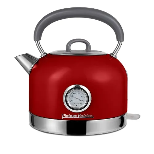 Elektrischer Wasserkocher Vintage Cuisine mit Thermometer im Retro-Stil (Rot)