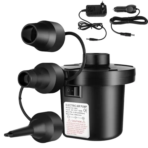 vvhippo 2-in-1 Elektrische Luftpumpe mit 3 Düsen Luftmatratze | 2 in 1 Inflate und Deflate Elektrische Pump, geeignet für Luftmatratzen, aufblasbare Pools, Schwimmringe für Zuhause und Auto
