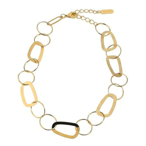 Sanixa Karma NH11274662 Lange Pulloverkette Gold Damen 68 cm Kette Halskette Damenhalskette modern Geschenk für Frauen Gliederkette (Gold)