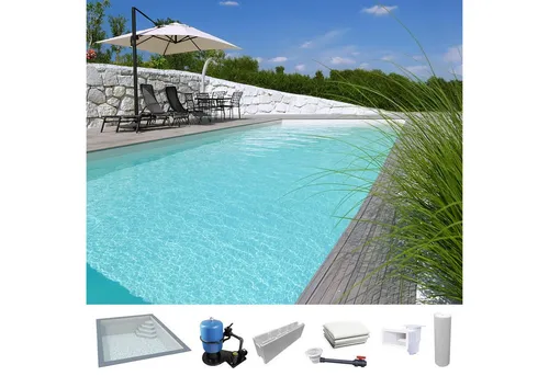 KWAD Rechteckpool KWAD Styropor Pool Easy mit Ecktreppe rechts 8 x 4 (Komplett-Set), Langlebige Styroporsteine