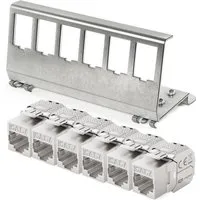 hb-digital Hutschienenadapter 6 Port CAT 7 RJ45 - Praktischer Hutschienenadapter für die einfache Montage auf DIN-Schienen. Mit CAT 7 Keystone-Modul für hohe Übertragungsraten bis 10GBase-T, ideal für den professionellen Einsatz in Netzwerken.