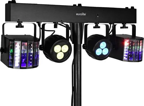 Eurolite LED KLS-120 FX Compact B-Stock - B-Stock Lichtset für Bühne und Events; inklusive DMX-Steuerung, 2 Derbys und 2 Spots mit RGBW-LEDs; ideal für kreative Lichtgestaltungen und einfache Montage.