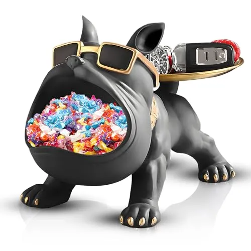 Huhote Französische Bulldogge Figuren Statue, Bulldogge Tablett Deko, Hund Skulptur Schlüsselschale für Wohnzimmer, Eingangsbereich, Büro, Schreibtischdekoration (Schwarz)