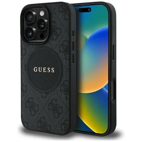 Guess Case 4G Circle Classic Logo MagSafe für iPhone 16 Pro Max - Schwarz - Stylische Smartphone Hülle mit MagSafe-Kompatibilität, schützt dein iPhone 16 Pro Max und ermöglicht einfaches Anbringen von Zubehör.