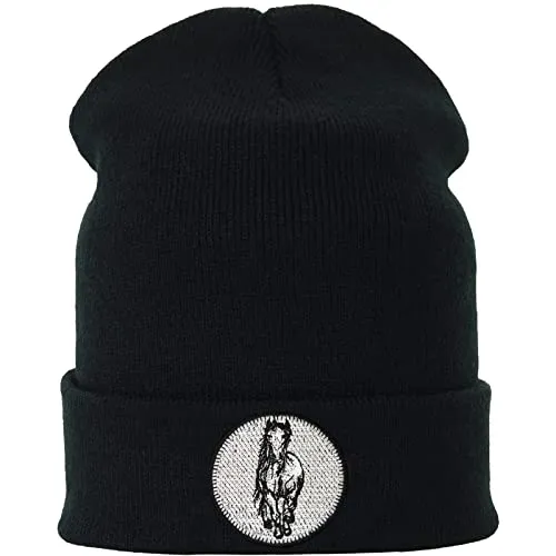 EXPRESS-STICKEREI Lustige Strickmütze - Warme Wintermütze mit Motiv White Horse - Strickmütze - Strickmütze - Beanie für Damen und Herren - Unisex Wollmütze - Tiermotiv Haube mit Spruch