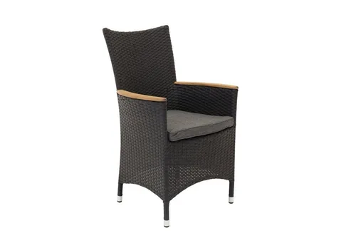ebuy24 Malin Gartenstuhl mit Armlehnen und Kissen - Stapelbar in Schwarz und Natur - Der stilvolle Malin Gartenstuhl mit Armlehnen und Kissen vereint Komfort und Funktionalität. Stapelbar, robust und ideal für jeden Außenbereich. Sitzhöhe: 44 cm, max. Belastung 120 kg.