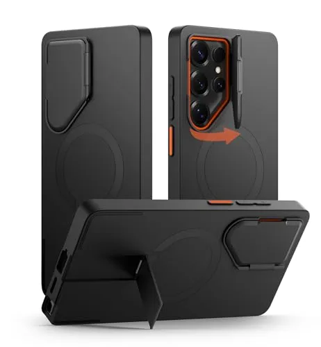 SURITCH Magnetisch Hülle Kompatibel mit Samsung Galaxy S25 Ultra 5G Handyhülle mit Metall Ständer & Kameraschutz Stoßfest Schutzhülle Kratzfest Case für Galaxy S25 Ultra (Schwarz)