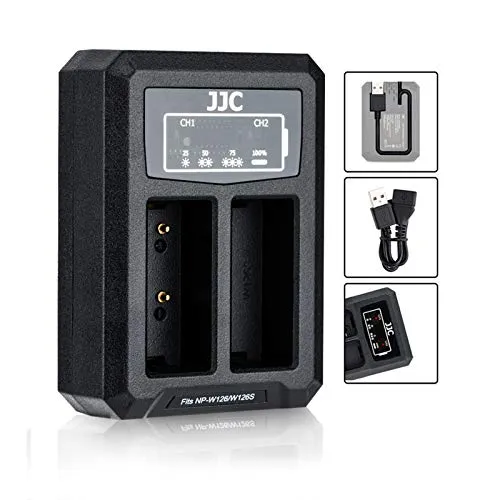 JJC NP-W126 USB Ladegerät für Fujifilm NP-W126 NP-W126S Akku für Fuji X100V, X-PRO3, X-PRO2, X-T3, X-T2, X-T1, X-T30 X-T20 X-T10 X-T200 X-T100 X-A7, HS50EXR Digitalkamera