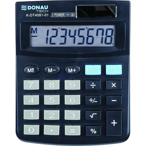 Donau Taschenrechner TECH OFFICE Taschenrechner, 8-stellige Anzeige, 134x104x17 mm, schwarz (Batteriebetrieb, Solarenergie) (K-DT4081-01)
