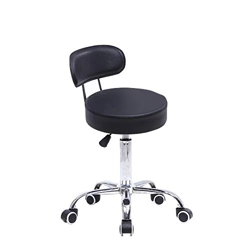 KKTONER Rollhocker Drehhocker Arbeitshocker mit Lehne höhenverstellbar schwarz