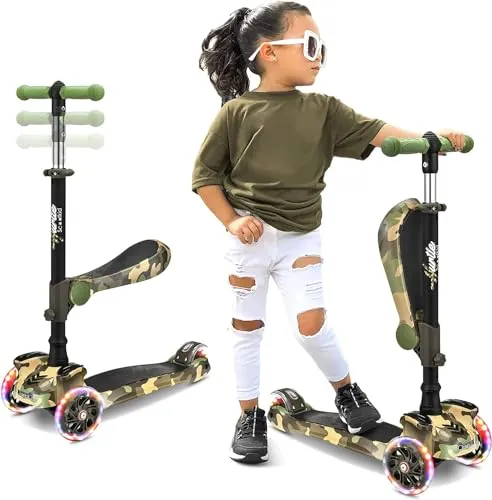 Hurtle Kinder Roller - 3-Rad Tretroller mit LED-Radlichtern - Roller / Kickboards mit farbenfrohen LED-Lichtern für mehr Fahrspaß. Verstellbarer Lenker und abnehmbarer Sitz für Kinder von 1-14 Jahren.