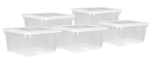 Kunststoff Aufbewahrungsbox transparent - 5er Set - Frischhaltedosen aus robustem Kunststoff, stapelbar und ideal zur Organisation von Spielzeug oder anderen Kleinigkeiten - Inhalt ca. 4,5 Liter.