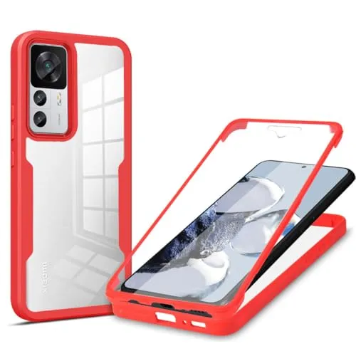 betterfon 360 Grad Hülle, Handyhülle mit eingebautem Displayschutz für Xiaomi Redmi 12T / 12T Pro in Rot