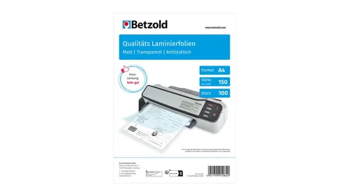 Betzold Laminierfolien DIN A4, 100 Stück, glänzend oder matt, Stärke: 150 mic, Oberfläche: matt