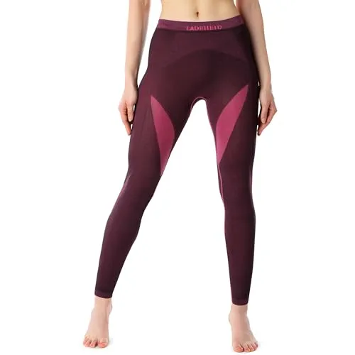Ladeheid Damen Winter Funktionsunterwäsche Thermounterwäsche Skiunterwäsche Lange Unterhose Thermoaktiv LAGI005 (Schwarz/Rosa, S)
