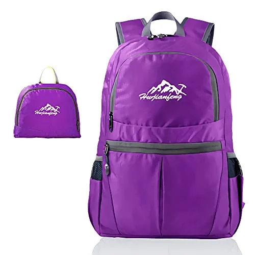 INTIRILIFE Faltbarer Rucksack Ultraleicht in Violett - 20 x 21 cm / 30.8 x 21.8 x 42 cm - Unisex Wanderrucksack Wasserdicht - 36L - Outdoor Daypack für Camping, Wandern, Reisen, Klettern, uvm.