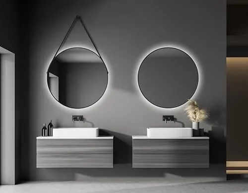 Talos Badspiegel mit LED Beleuchtung Ø 80 cm schwarz - Badezimmerspiegel mit stilvoller LED-Beleuchtung, rundes Design und ideal für moderne Badezimmer. Erzeugt eine angenehme Lichtatmosphäre.