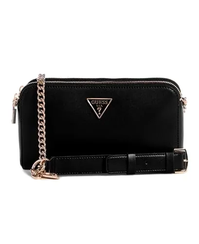 GUESS Damen Daryna Status Crossbody Handtasche, Schwarz - Elegante Umhängetasche mit 3 Kartenfächern und glänzenden goldfarbenen Beschlägen, perfekt für Stilbewusste.