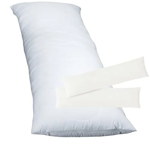 Kissenbezüge inkl. Füllkissen 40x145 cm - Weiss, - Kissen für Seitenschläfer und Stillende, allergikergeeignet, klimatisierend und waschbar bis 60°C. Inklusive 2 modischer Kissenbezüge aus 100% Baumwolle.