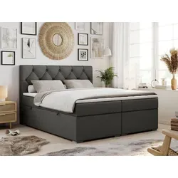 Boxspringbett 160x200 ALDA - Dunkelgrau mit Bettkasten - Elegantes Boxspringbett 160x200 cm mit hochwertiger Matratze und Topper, inklusive praktischem Bettkasten für zusätzlichen Stauraum. Ideal für komfortables Schlafen und platzsparende Lösungen.