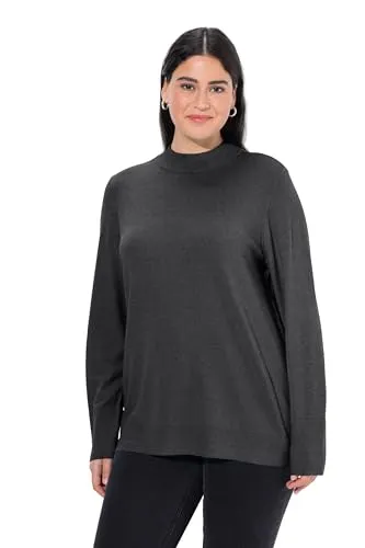 Ulla Popken Damen große Größen Übergrößen Plus Size Pullover, Stehkragen, Langarm, Rippbündchen