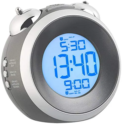 St. Leonhard Doppelglockenwecker laut: Digitaler Glockenwecker mit 2 Weckzeiten und Wochentags-Alarm, rund (Wecker laut, Nostalgiewecker, Mehreren)