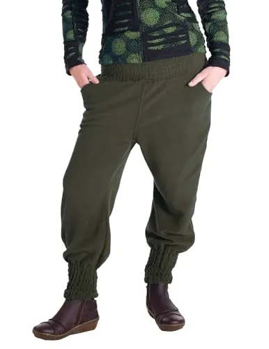 Vishes - Warme Damen Haremshose aus recyceltem Fleece in Olive - Kuschelige Haremshose aus recyceltem Fleece, ideal für kühle Tage. Bequemer Gummibund und lockere Passform bieten optimalen Tragekomfort für Freizeit und Sport.