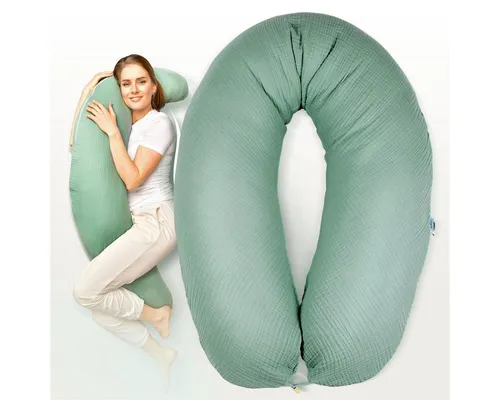 SEI Design Stillkissen Seitenschläferkissen XXL Babynest - Baby Erstausstattung Neugeborene, Schwangerschaftskissen 190x30 cm, Schwangerschaftskissen mit Bezug, Musselin Bezug 100% BIO Baumwolle, 100% Vegan