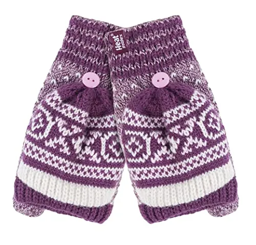 HEAT HOLDERS - Damen Thermo Fleece Norwegermuster Fingerlose Fäustlinge mit Daumen (One Size, Rose (Stockholm))