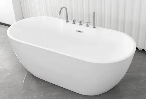 Freistehende Badewanne ARUBA chrom 170x75x58 cm - Sanitäranlagen & Zubehör – Genießen Sie Luxus und Entspannung in der stilvollen ARUBA Badewanne mit 252 Litern Füllmenge und langlebiger 4 mm Acrylkonstruktion, inklusive Chrom-Armatur.