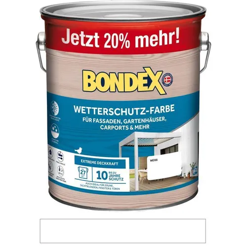 BONDEX Wetterschutz-Farbe Weiß 3 L - Wetterfester Schutz für Ihre Außenflächen - Bondex Wetterschutzfarbe für Außen, bietet langanhaltenden Schutz vor Witterungseinflüssen und verleiht Ihren Oberflächen ein frisches, weißes Finish.