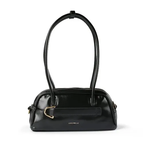 Coccinelle Paki Shiny Schultertasche Leder 30 cm schwarz - Elegante Schultertasche aus hochwertigem Leder, ausgestattet mit praktischem Reißverschluss und flexiblem Trageriemen. Ideal für stilbewusste Frauen, die Funktionalität und Design schätzen.