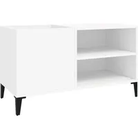 vidaXL Plattenschrank Weiß 84,5x38x48 cm - TV-Halterungen und multifunktional: Stilvoller Plattenschrank aus hochwertigem Holzwerkstoff mit robusten Metallbeinen, ideal zur Aufbewahrung und Präsentation deiner Schallplattensammlung.