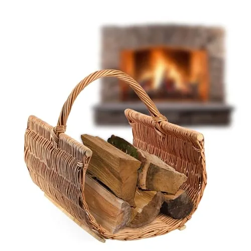 KADAX Holztragekorb, Kaminholzkorb aus Weide, Dekorativer Kaminkorb mit Tragegriff, Naturfarbiger Korb für Holz, Tragekorb zur Aufbewahrung (46x60x40cm)