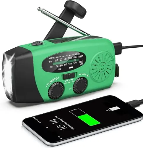 Solarbetriebenes Notfallradio mit Kurbel und LED-Taschenlampe