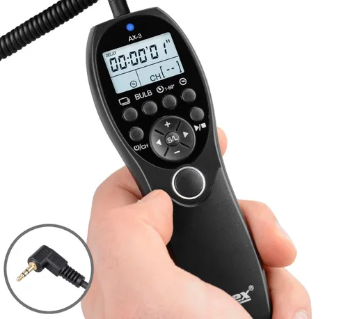 ayex AX-3 Timer-Fernauslöser für Canon E3 Kameras - Foto- & Video-Zubehör mit beleuchtetem LCD-Display, ideal für präzise Aufnahmen und einfache Steuerung.