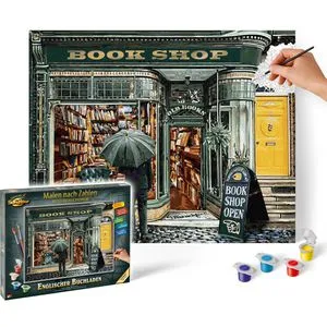 Schipper 609130897 Malen nach Zahlen - Englischer Buchladen, inklusive Pinsel und 36 Acrylfarben, 40 x 50 cm, ideal für kreative Erwachsene und Anfänger