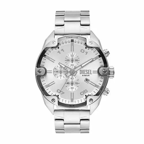 Diesel Chronograph Herren-Uhren Analog Quarz - Stilvolle Klassikuhr in Silber - Chronographen mit modernem Design, Quarz-Antrieb und wasserdicht bis 5 bar, ideal für jeden Anlass.