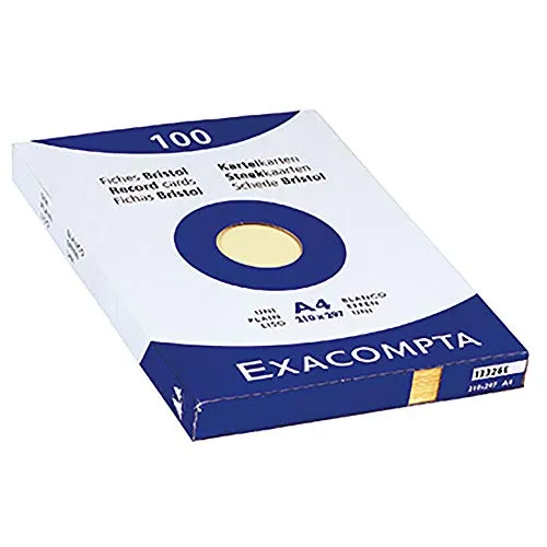 Exacompta 10326E 100er Pack Karteikarten blanko DIN A4 in Folie eingeschweißt 21 x 29,7 cm ideal für die Schule und Universität zum Lernen gelb