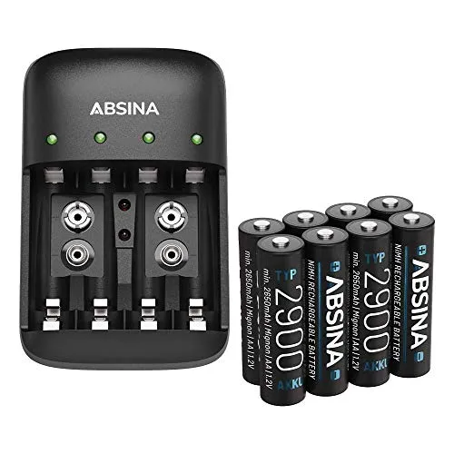 ABSINA Akku Ladegerät X4 für AA, AAA & 9V von ABSINA