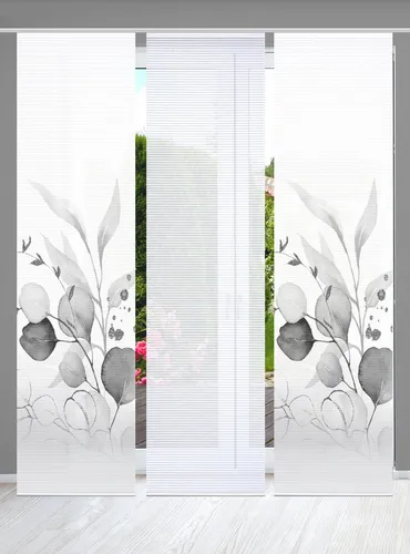 HOME in green Schiebegardine ABANIO, halbtransparent und modern - Gardinen: 3-teiliges Set in eleganter Bambusoptik, ideal als Sichtschutz oder Raumteiler, pflegeleicht und flexibel kürzbar.