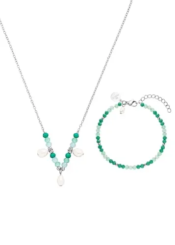 Purelei® Beach Breeze Set – Kette & Armband mit Süßwasserperlen - Schmucksets für Damen, maritimer Stil mit facettierten Glasperlen, verstellbar für maximalen Tragekomfort und vielseitig kombinierbar.