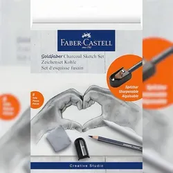 FABER-CASTELL 114006 - Zeichenset Goldfaber Charcoal, 8-teilig mit Kohlestiften, ideal für Schüler und junge Künstler