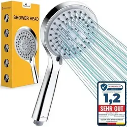 Wassersparende Hochdruck-Handbrause mit 5 Strahlarten - Erlebe kraftvollen Hochdruck und reduzierten Wasserverbrauch mit dieser eleganten Handbrause. 5 Strahlarten für individuelles Duschen, einfach zu installieren und leicht zu reinigen – der perfekte Duschkopf für dein modernes Badezimmer.