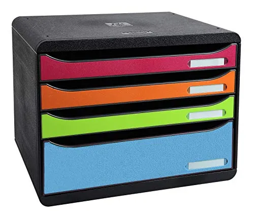Exacompta 315798D Ablagebox Iderama mit 4 Schubladen - Schubladenbox für DIN A+ Dokumente, hoch belastbar mit einzigartigem Stopp-Mechanismus und Blauer Engel Zertifizierung für umweltfreundliche Nutzung.